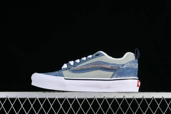 Vans Classics Knu Skool Washed Denim Distressed Vintage Chunky Tongue Skate Shoes - VN0009QCBLK