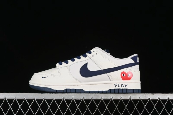 Nike SB Dunk Low Comme des Garcons Collaboration - Off-White Blue Swoosh Anniversary Custom Low-Top Casual Sneakers - KK1888-008