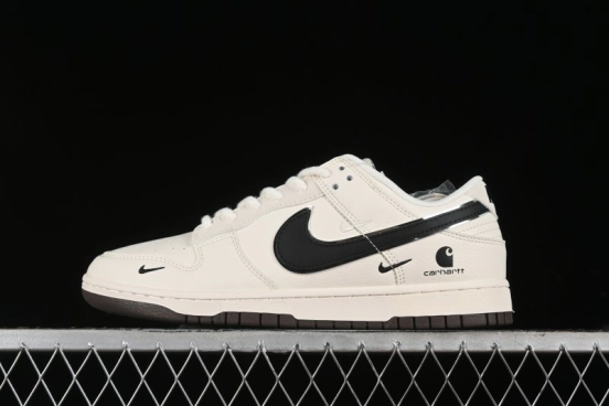 Nike SB Dunk Low Carhartt Collaboration - Off White Black Swoosh Anniversary Customized Low-Top Casual Skate Shoes - SJ1089-007