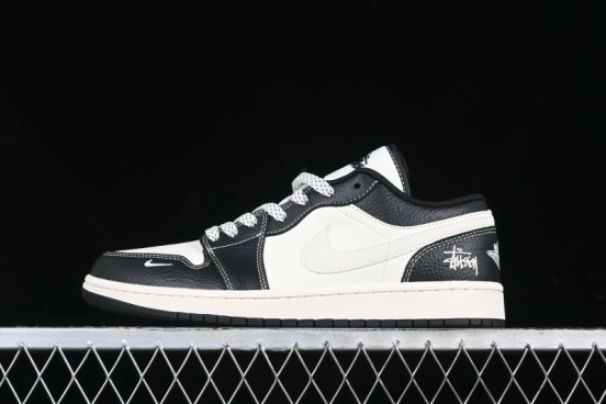 Nike Air Jordan 1 Low AJ1 Stussy White Black Leather Retro Basketball Shoes - XX3318-507