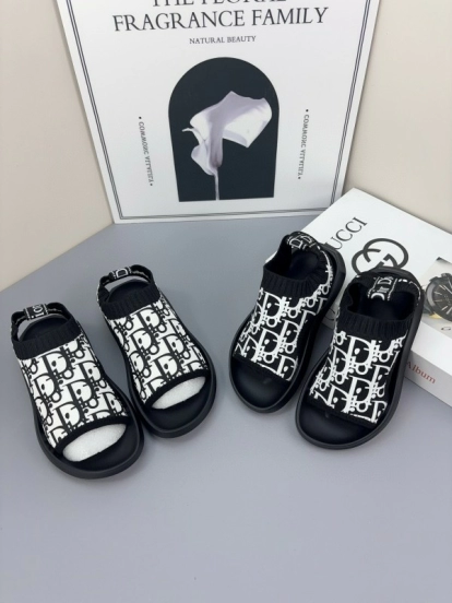 2025 Kids Dior Black White Fabric Sandals