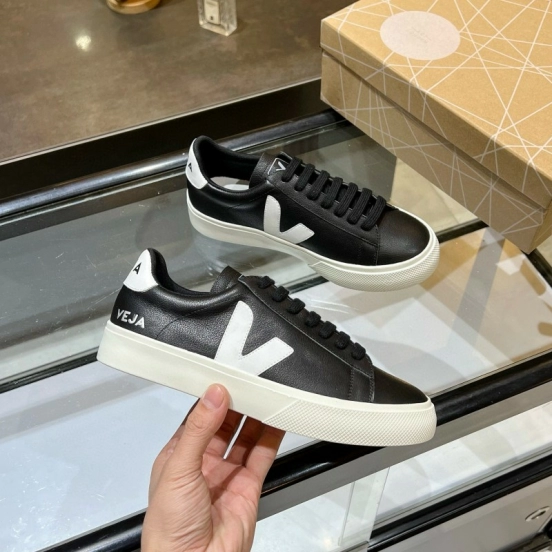 2025 Unisex VEJA Black White Leather Sneakers