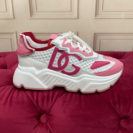 2025 Women Dolce & Gabbana White Pink Mesh Sneakers LY00330(F)