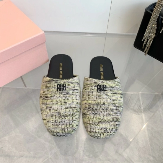 2025 Miu Miu Grey Black Fabric Slippers