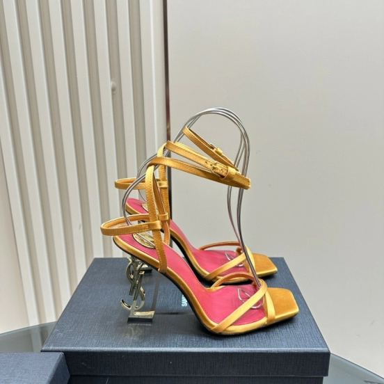 2025 Women Yves Saint Laurent Yellow Pink Leather High Heel Sandals MJ00290