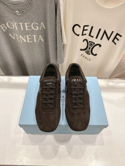 2025 Women Prada Brown Suede Lace-Up Sneakers