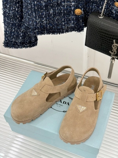 2025 Women Prada Beige Suede Sandals