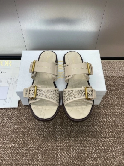 2025 Women Dior Beige Calfskin Leather Slippers KFY00300