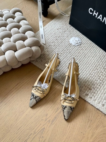 2025 Women Chanel Beige Snake Leather Heels KFY00320