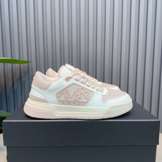 2025 Unisex Amiri White Pink Leather Sneakers MJ00360