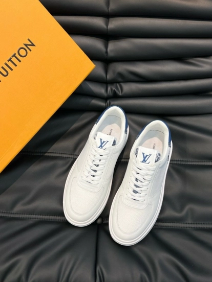 2024 Men Louis Vuitton White Blue Mesh Leather Sneakers MJ00400