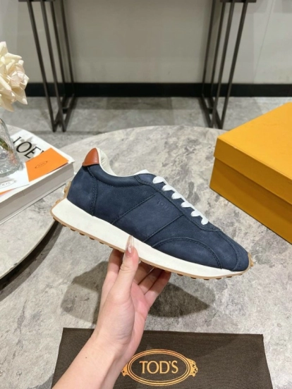 2025 Women TOD'S Navy Blue Brown Suede Leather Sneakers KFY00350