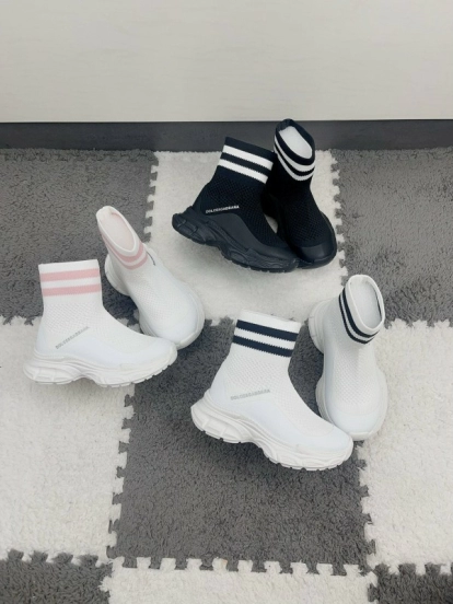 2024 Kids Dolce & Gabbana White Pink Black Knit Fabric Sneaker