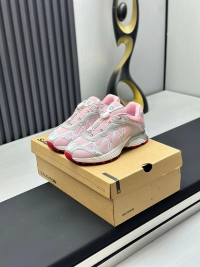 2025 Women SALOMON Pink White Leather Mesh Sneakers AS00320