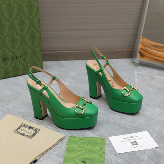 2025 Women Gucci Green Leather Platform High Heels KFY00320