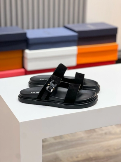2025 Men Dior Black Leather Slippers AS00190