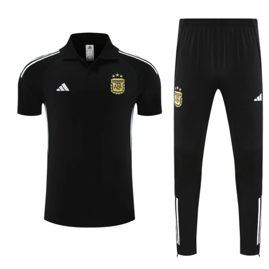 26/27  Argentina Black Polo Training Shirt + Long Pants Tracksuit