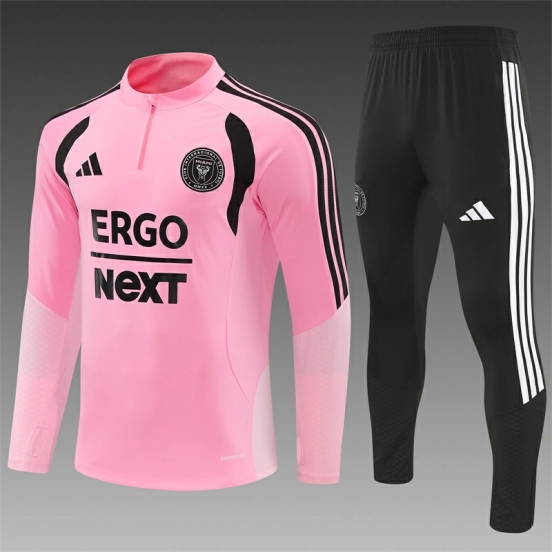 2026 Inter Miami CF Pink  Half Zipper Jacket Tracksuit + Black Long Pants
