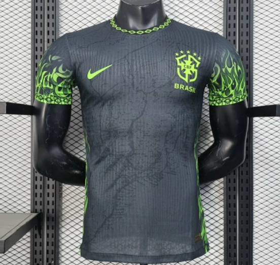 Player Version 2025 Brazil Dark Grey with Neon Green Flame Jersey