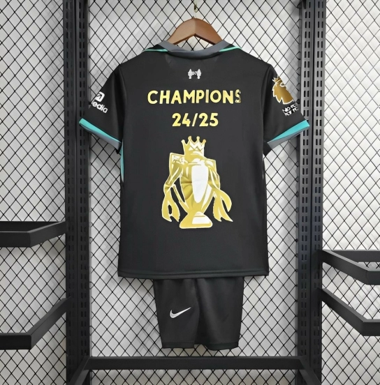 24/25 Kids Liverpool Away Black Jersey With Champion Printing